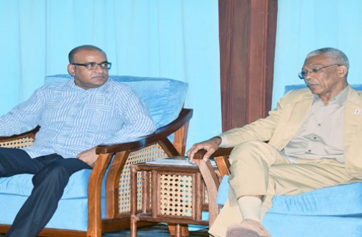 President David Granger (right) and Opposition Leader, Bharrat Jagdeo ]