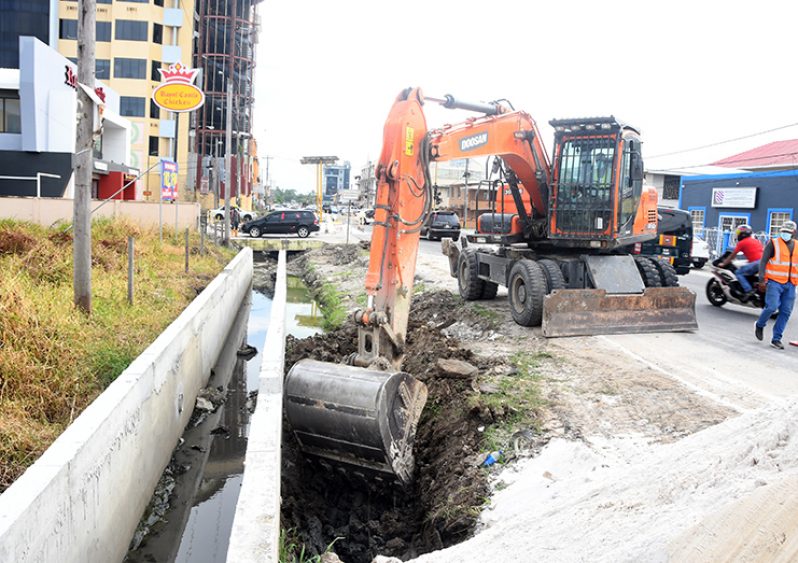 Works being done on the Sheriff/Mandela road upgrade on Wednesday (Adrian Narine)