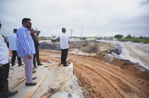 President Dr Mohamed Irfaan Ali, on Monday, inspected housing and road infrastructure works in Region Three where he urged contractors to expedite the projects to ensure timely completion