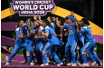 The Indian team lifts the World Cup Trophy  •  (ICC/Getty Images)