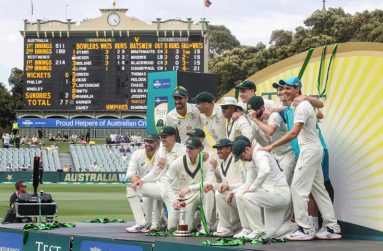 Australia celebrate winning the Frank Worrell Trophy  •  (Getty Images