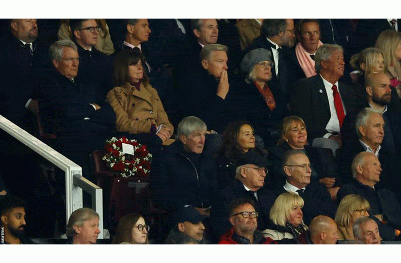 A wreath was placed on Sir Bobby's seat in the directors' box at Old Trafford.