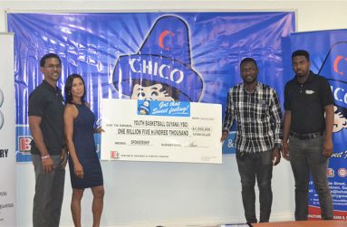 Edward B. Beharry and Company Limited’s Marketing Director Anjuli Beharry-Strand (second from left), makes a presentation to Chris Bowman, co-Director of YBG.