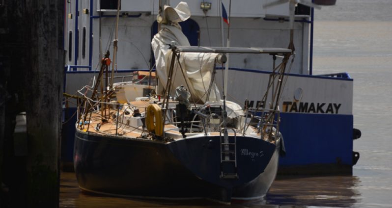 The yacht as it was being brought to Georgetown.