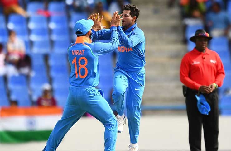 Kuldeep Yadav takes his second consecutive three-wicket haul to scythe through West Indies middle order. (AFP)