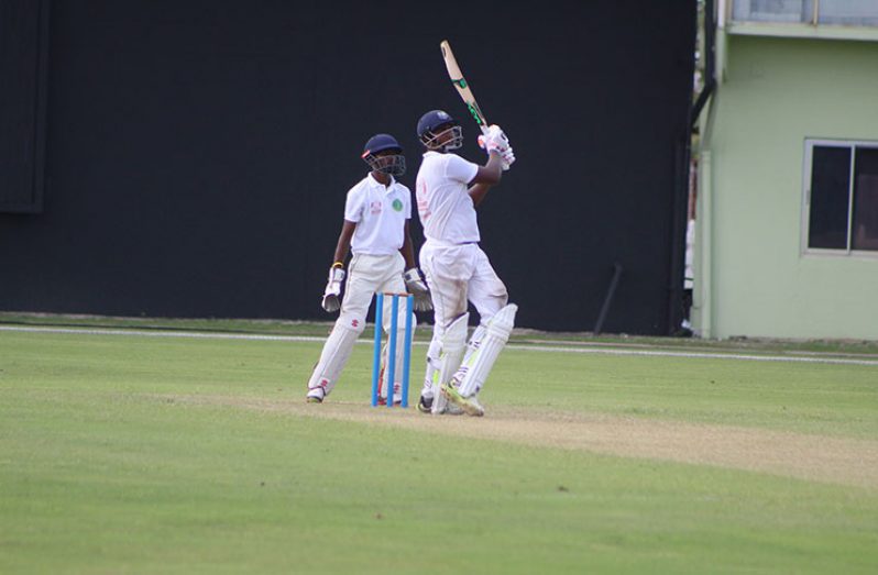 Bhaskar Yardam pulls one of his three sixes.