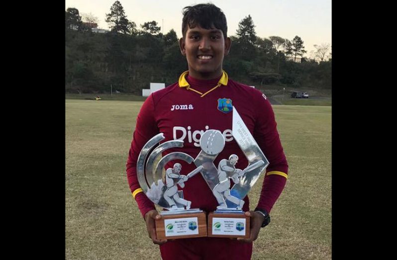Bhaskar Yadram poses with his trophies from his recent tour to South Africa and Zimbabwe, with the West Indies Under-19 team.