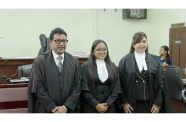 Newly-minted Attorney-at-Law, Yashoda Samaroo (centre) flanked by Madam Justice Kumar-Chetty at the High Court and Attorney General and Minister of Legal Affairs, Mohabir Anil Nandlall, SC, MP, who appeared on her behalf
