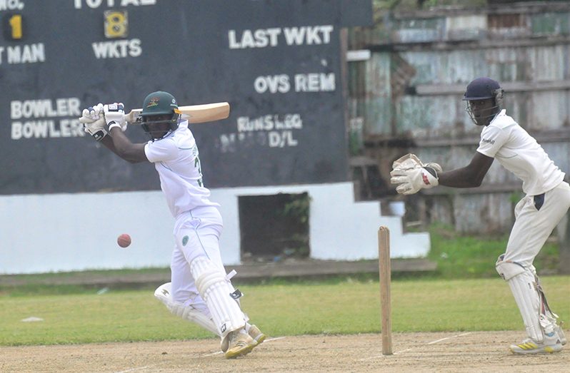 Shamar Yearwood with confidence during his destrucitive century yesterday at Bourda (Sean Devers photo)