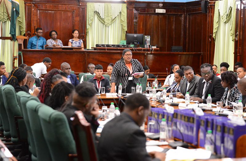 The youths set the stage for an excellent round of debates on the second day of the Youth Parliament (Samuel Maughn photo)