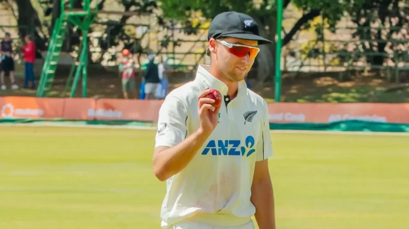 Zakary Foulkes picked the best-ever figures for a New Zealand bowler on Test debut • (Zimbabwe Cricket)