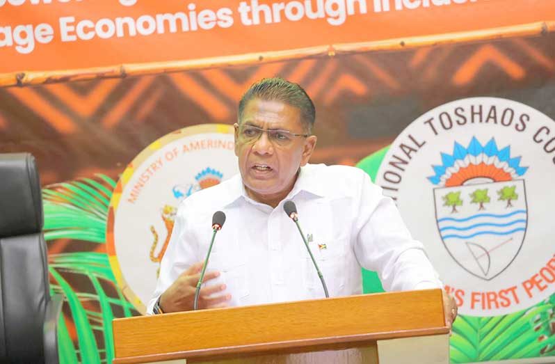 Agriculture Minister, Hon. Zulfikar Mustapha while addressing toshaos and indigenous village officials at the NTCC