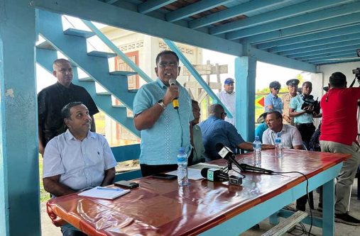 Minister of Agriculture, Zulfikar Mustapha, addresses one of the many gatherings during a series of meetings in Black Bush Polder on Wednesday