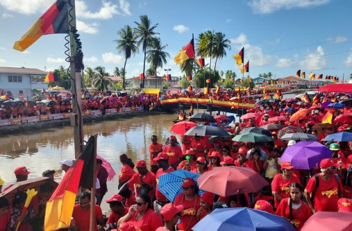 A section of the massive crowd at the People's Progressive Party/Civic (PPP/C) rally at Albion, Region Six ( Delano Williams photo)