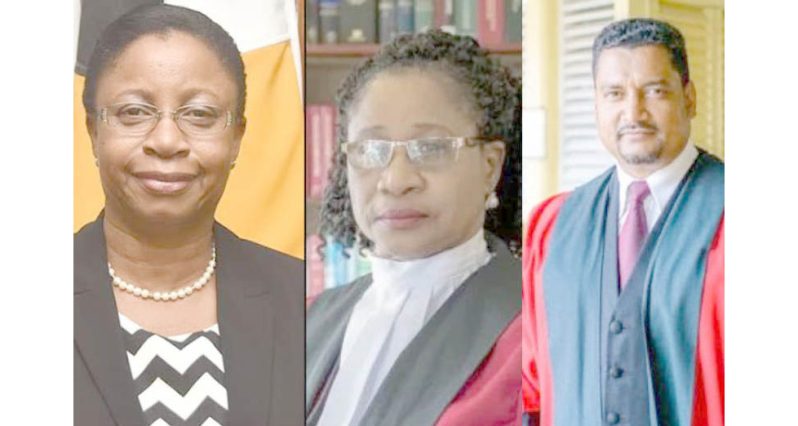 a9f375cb-6361-4d11-b584-3d147b0dc92a From left: Acting Chancellor Justice Roxane George-Wiltshire, outgoing
Chancellor Justice Yonette Cummings-Edwards, and Acting Chief Justice
Justice Navindra Singh