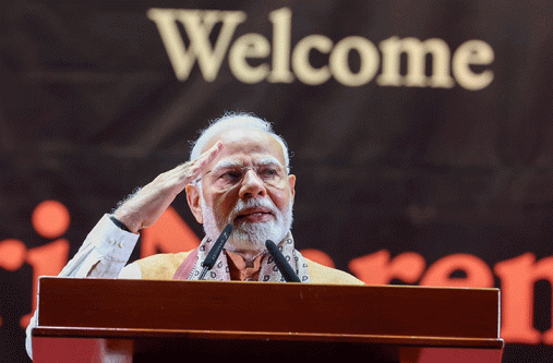 India’s Prime Minister, Shri Narendra Modi, addresses a persons gathered at the National Cultural Centre for a cultural programme (Nahendra Modi/Facebook)