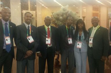AIBA congress in South Korea: From right are Ralph James of Grenada; Ann Marie Byrd of The  Cayman Islands; Alvin Sergeant of Bahamas; Steve Ninvalle of Guyana;Marco Dupersoy of Aruba; and Stephen Jones of Jamaica