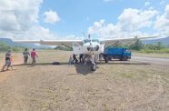 The aircraft after it veered off the Mahdia Airstrip shortly after landing (GPF photos)