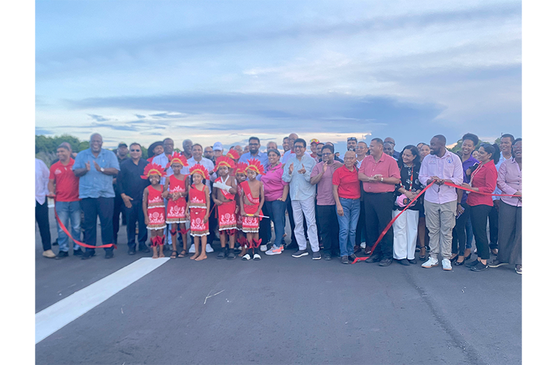 President Dr. Irfaan Ali, government ministers and residents at the commissioning ceremony for the rehabilitated Anna Regina airstrip