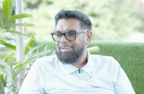 President Dr Mohamed Irfaan Ali speaks during the special interview