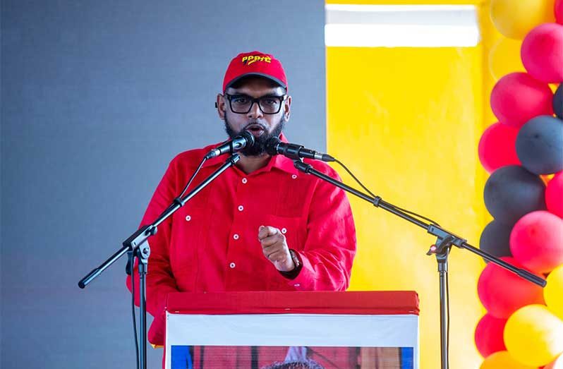 President Dr. Irfaan Ali addressing a large gathering in Berbice on Sunday