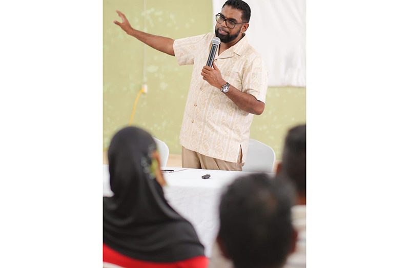 President, Dr. Irfaan Ali addresses residents of Region Three (Office of the President photo)