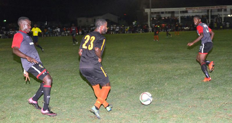 Part of GFF’s Stag Beer Elite League match between Alpha United and leaders Slingerz at the GDF ground on Tuesday night. The game ended 1-1.