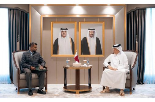 HH the Amir Sheikh Tamim bin Hamad AI-Thani has received a written message from HE, President of the Cooperative Republic of Guyana, Dr. Mohamed Irfaan Ali concerning bilateral relations and ways to support and develop them. 
The message was received by HE Minister of State for Foreign Affairs Sultan bin Saad Al Muraikhi during his meeting on Thursday with HE Ambassador of the Cooperative Republic of Guyana to the State Safraaz Ahmad Shadood (DPI photo)