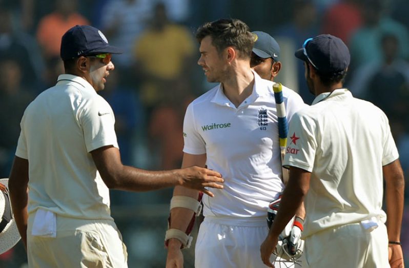 R. Ashwin and James Anderson chat after India's victory in Mumbai on the fifth day.