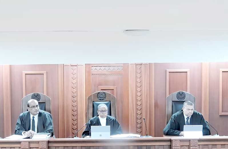 From Left: Justice of Appeal, Rishi Persaud, Chancellor of the Judiciary (ag) Roxanne George-Wiltshire and Justice of Appeal Nareshwar Harnanan