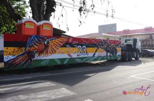One of the many paintings Innovign Arts created for the Ministry of Social Protection Mashramani truck for this year’s celebration