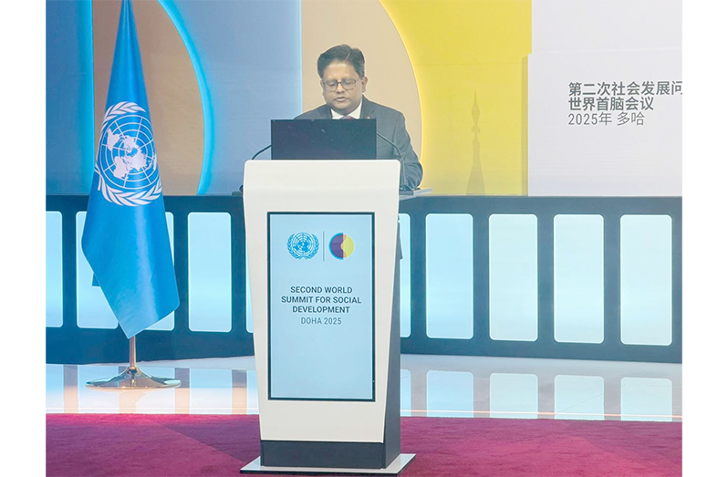 Senior Minister in the Office of the President with Responsibility for Finance, Dr Ashni K Singh delivering a statement at the Plenary session of the summit