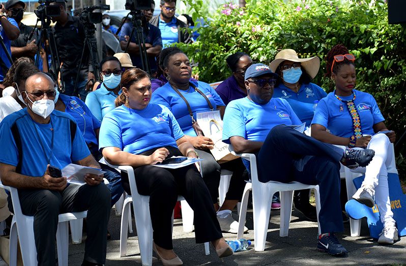 Seated from left, front row, are: GPL Chief Executive Officer Bharat Dindyal; Minister of Education Priya Manickchand; Chief Education Officer Dr. Marcel Hutson; and NCERD Director Quenita Walrond-Lewis