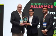 Dr. D’Arcy Dornan presents the Green Destinations Award to Minister of Tourism Industry and Commerce Susan Rodrigues, alongside the Director of the Guyana Tourism Authority, Kamrul Baksh