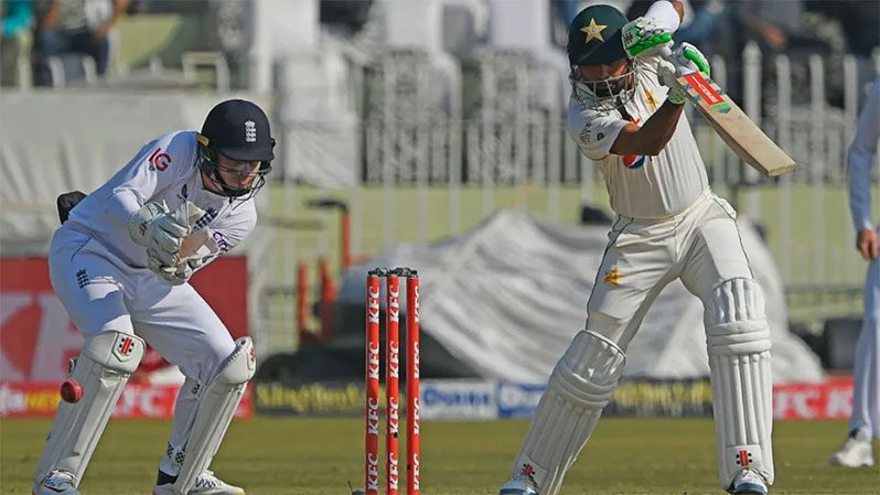 Babar Azam punches into the off-side (AFP/Getty Images)