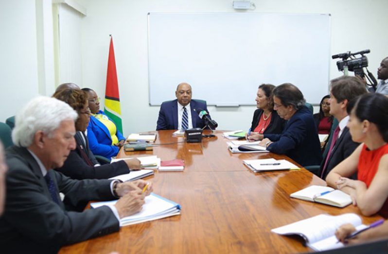 Ministers of Natural Resources Raphael Trotman and Simona Broomes met with technical experts from the World Bank in relation to a US$20M loan to build capacity in the oil and gas industry