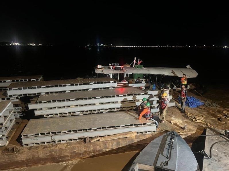 The construction barge which collided with the Demerara Harbour Bridge