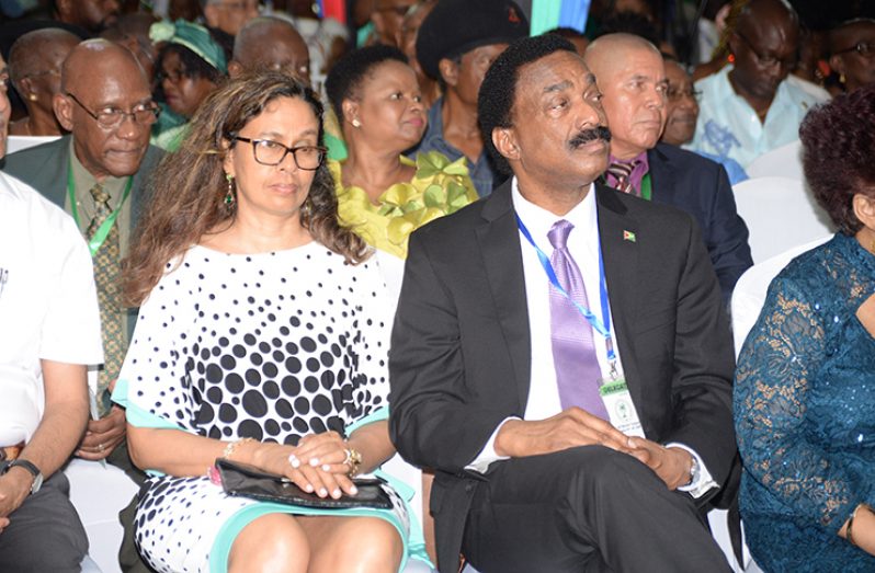 PNCR Chairman and Attorney General Basil Williams sits beside his wife, Mrs Joann Williams at the opening of the party congress  (Delano Williams photo)