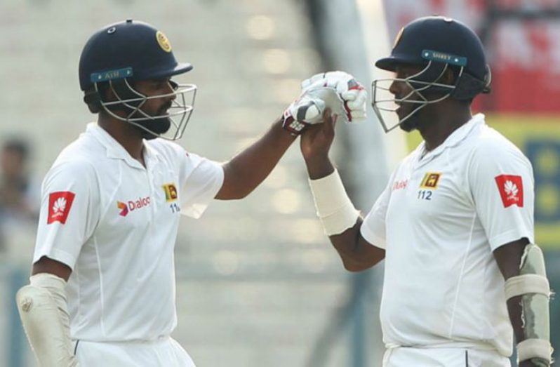 Lahiru Thirimanne and Angelo Mathews helped Sri Lanka move to within touching distance of a first-innings lead over India in Kolkata.