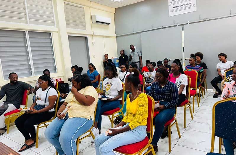 Aspiring entrepreneurs in 2024 at the Berbice Incubator Centre (Small Business Bureau photo)