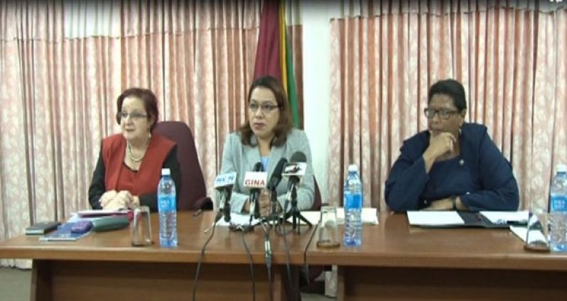 From left, Presidential Adviser Gail Teixeira, Minister Carolyn Rodrigues-Birkett and Ambassador Beverly Harper