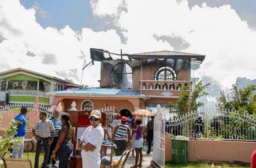 The front view of Rupnarain Sookram’s gutted property