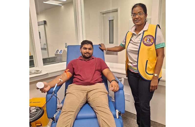 One of the blood donors and a member of the Essequibo Coast Lions Club