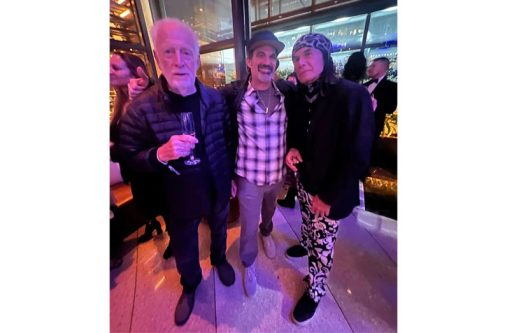From left: Chris Blackwell, Jon Phillips, who manages Stephen Marley; and Wayne Jobson at the Marley movie premiere in Los Angeles.
