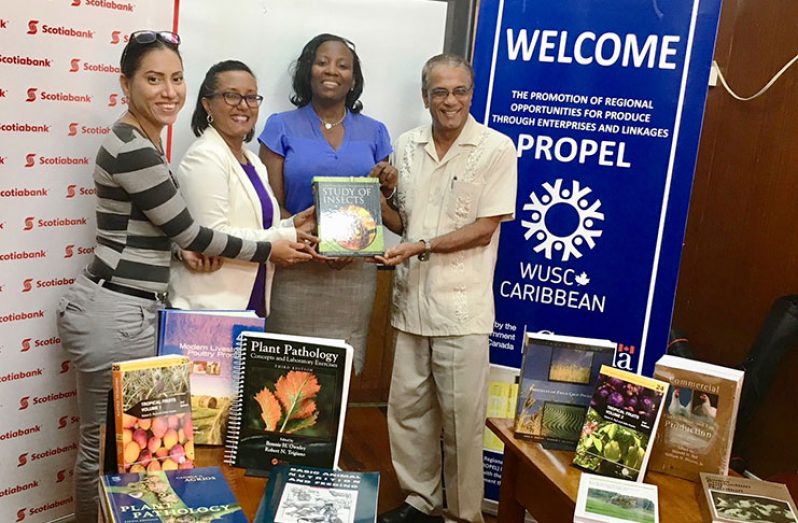 From left: Marissa Lowden, Country Coordinator, WUSC Caribbean (Guyana) Inc.; Jennifer Cipriani, Manager, Marketing, Scotiabank; Ms. Melissa Squires, Librarian, GSA & Dr. Dindyal Permaul, Principal, GSA