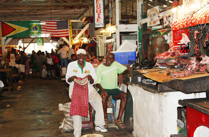 The meat aisle at the Bourda Market