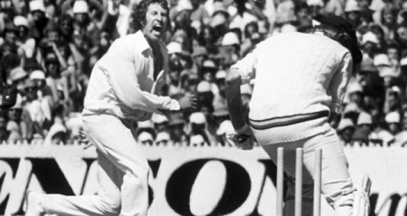 Max Walker captures  the prized wicket of Tony Grieg, clean-bowled for 18 in the Centenary Test.