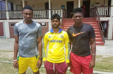 Medium-pacer Carlton Jacques (left) and left-arm spinners Totaram Bishun and Ashmead Nedd undermined GDF’s batting.