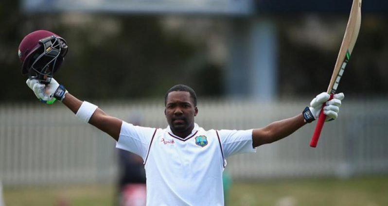 Darren Bravo celebrates   his seventh Test century .