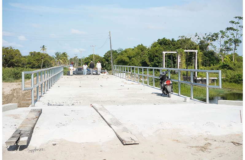 Minister Ramraj and Regional Two officials inspect the bridge that is being constructed at the entrance to Mainstay